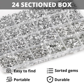 Worthofbest 24-grid organizer holding sorted rhinestones for quick size selection