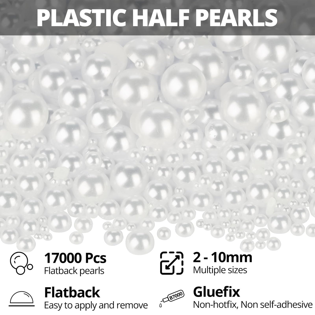 Worthofbest close-up of mixed-size white flatback pearls showing smooth finish