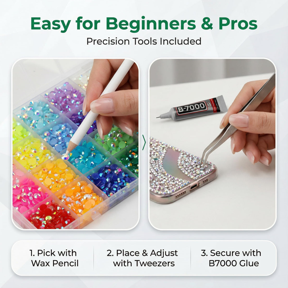 Worthofbest rhinestones applied on fingernail showing refined manicure sparkle