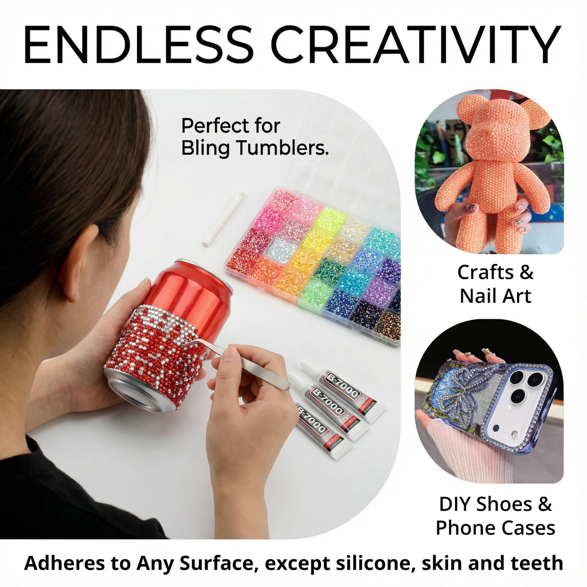 Worthofbest included B7000 glue tubes, stainless tweezer, and wax pencil for secure placement