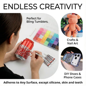 Worthofbest included B7000 glue tubes, stainless tweezer, and wax pencil for secure placement