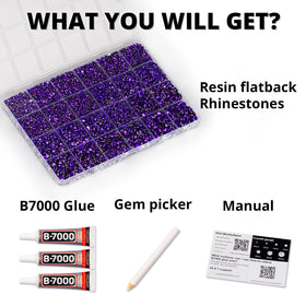 Worthofbest 24-grid organizer open with sorted purple rhinestones for tidy storage