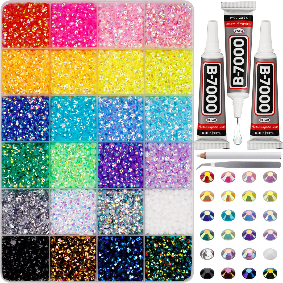 Worthofbest open kit showing sorted 24-color tray and included tools for quick use