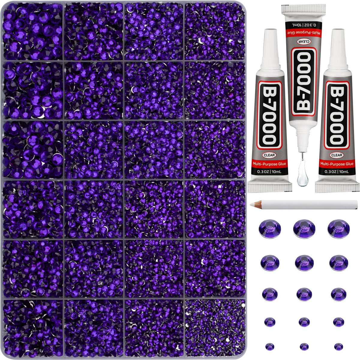 Worthofbest front packaging showing purple rhinestones and tools, ready to craft