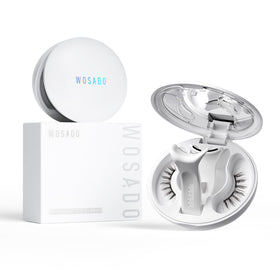 WOSADO front packaging showing V17 Ice Black lashes and applicator, quick setup benefit