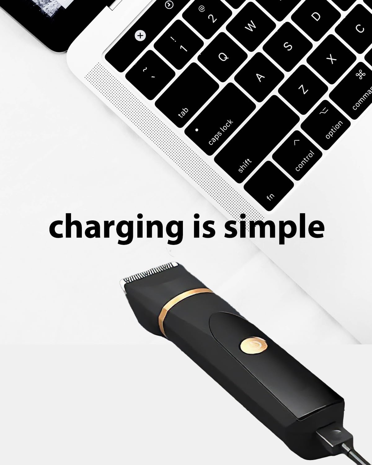 wotdmu cord plugged into OLOV trimmer during charge, ensures reliable power
