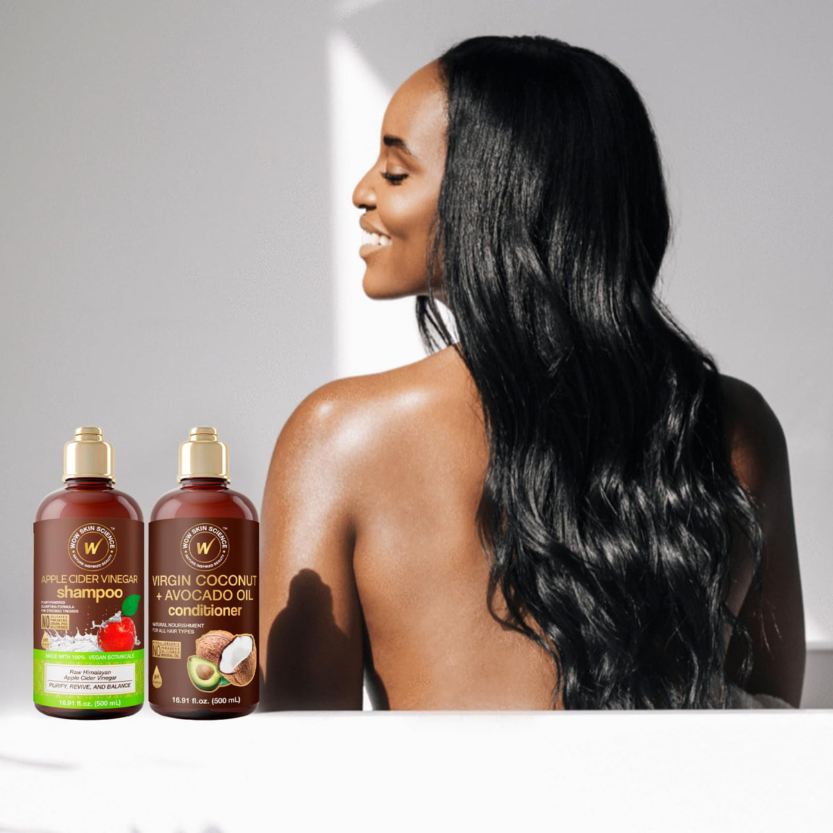 WOW Skin Science conditioner applied in hair demonstrating detangling benefit
