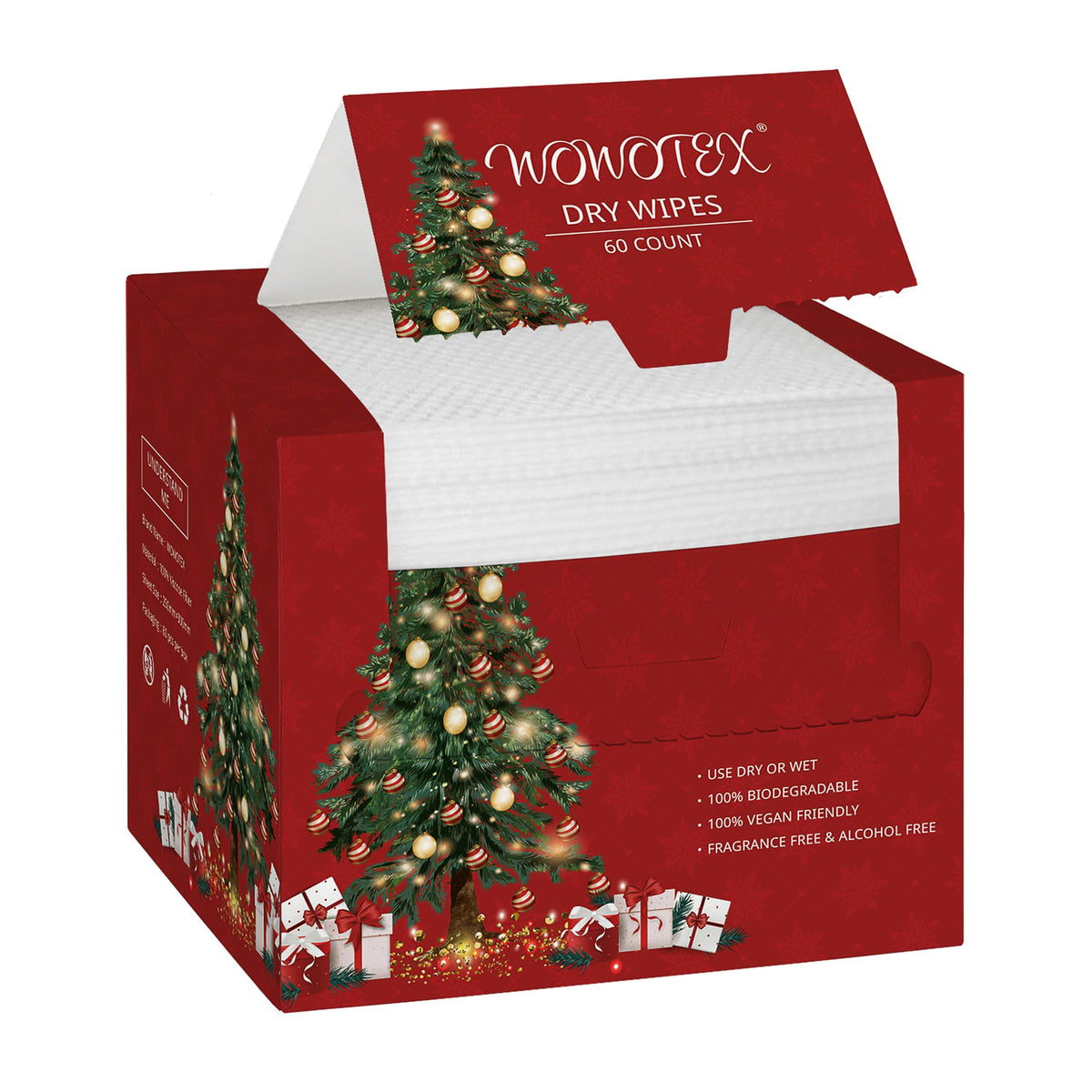 WOWOTEX front box Christmas style packaging showing 60-count and size benefits