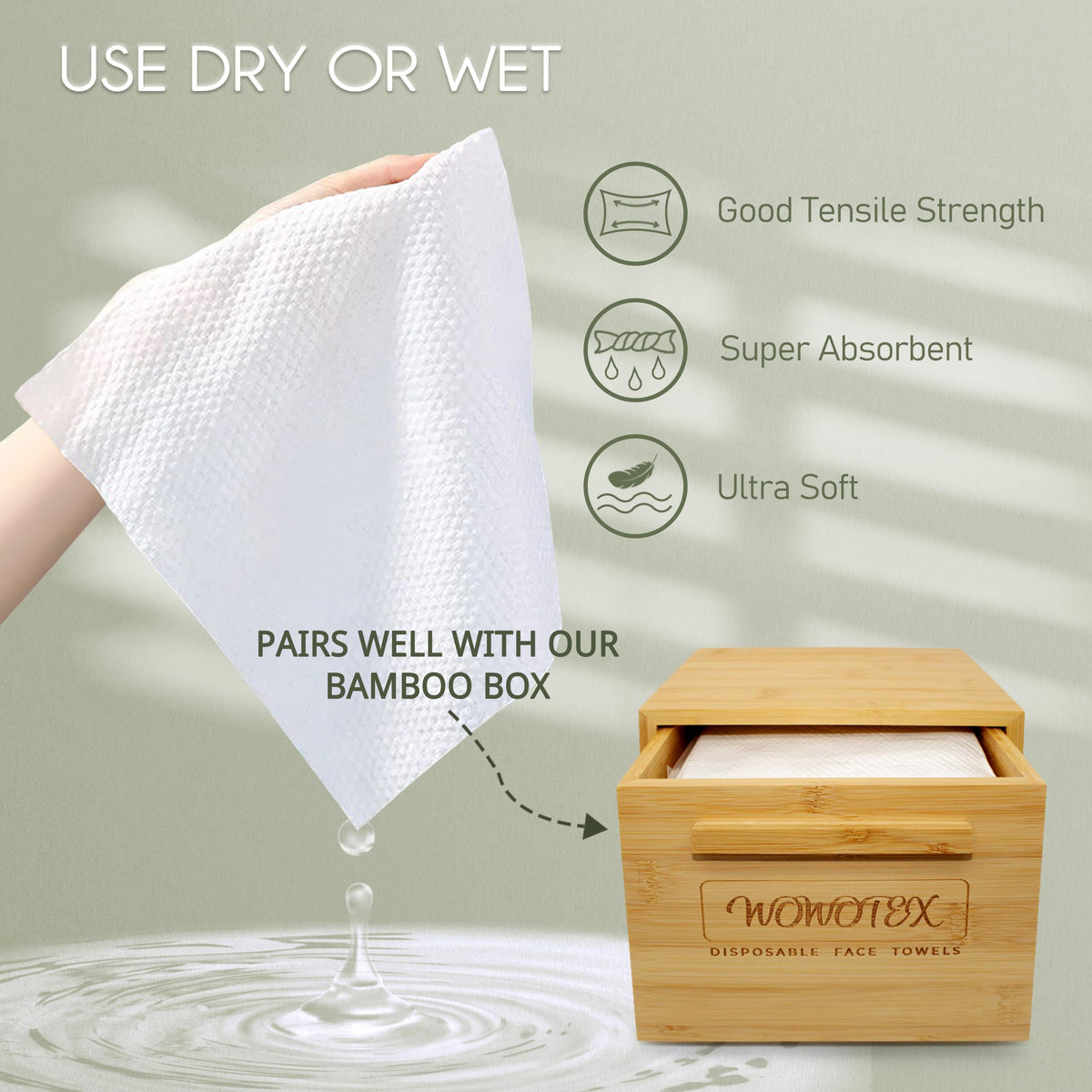 WOWOTEX wipe in hand demonstrating strength when wet for reliable use