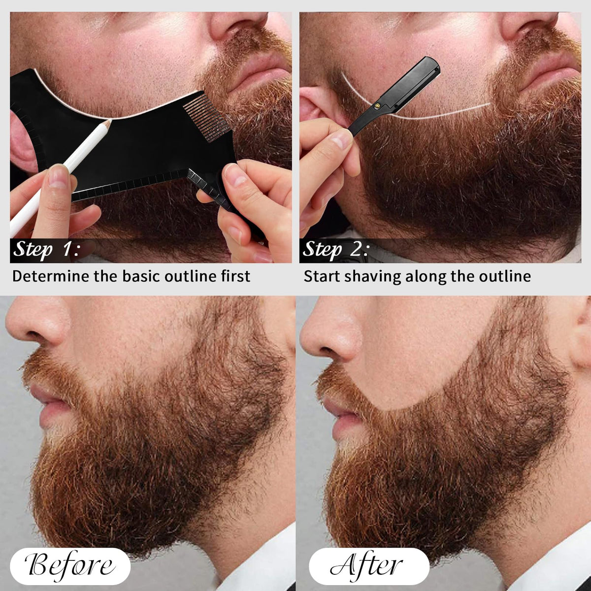 WOZUTUNT beard oil bottle and filler pencils arranged to indicate conditioning and fuller appearance