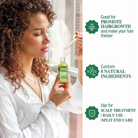 WOZUTUNT rosemary oil bottle with dropper highlighting nourishing shine benefits