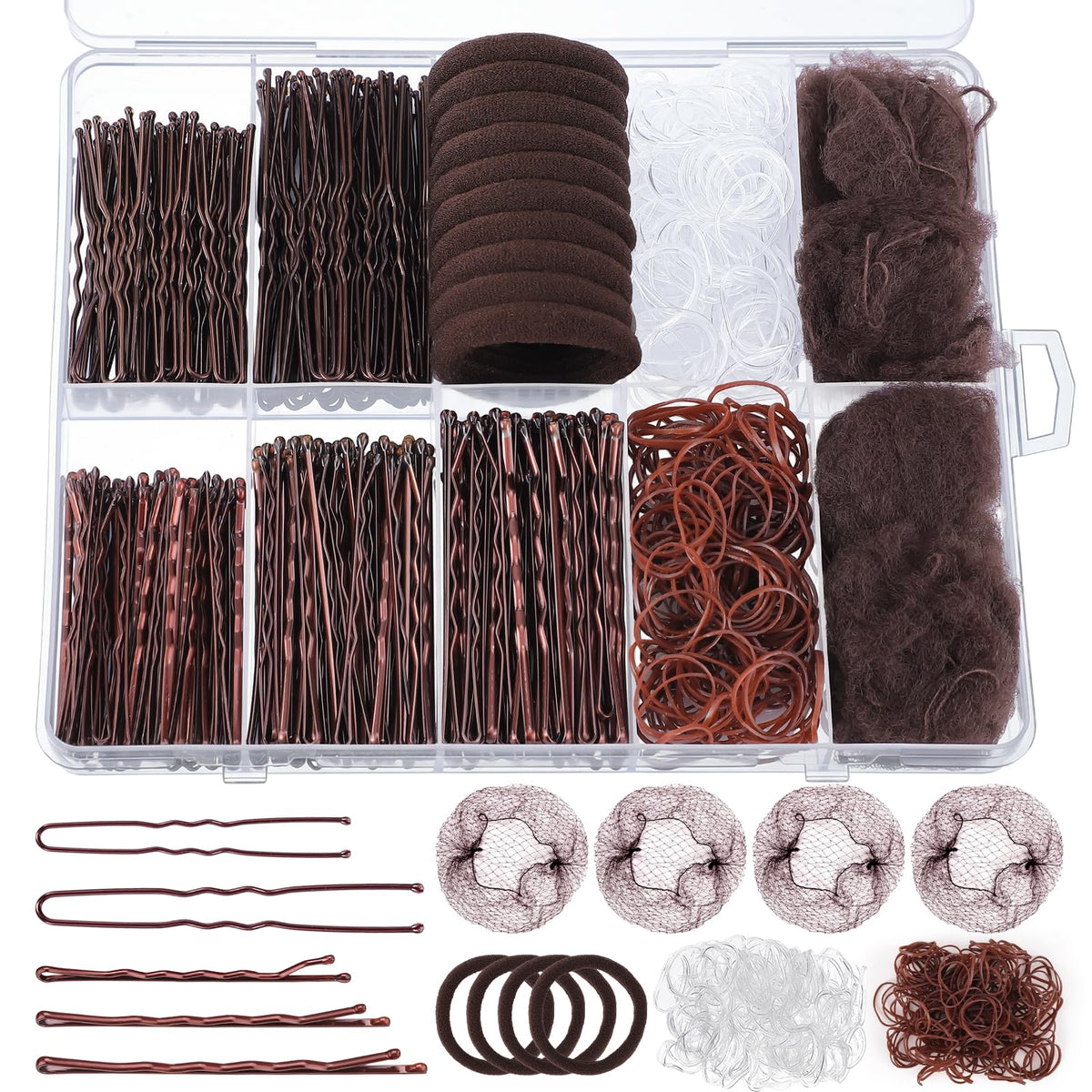 WSICSE front packaging showing bulk brown bobby pins and storage box for organized styling