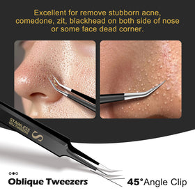 WSYUB curved tweezer pictured on nose wing targeting stubborn blackheads