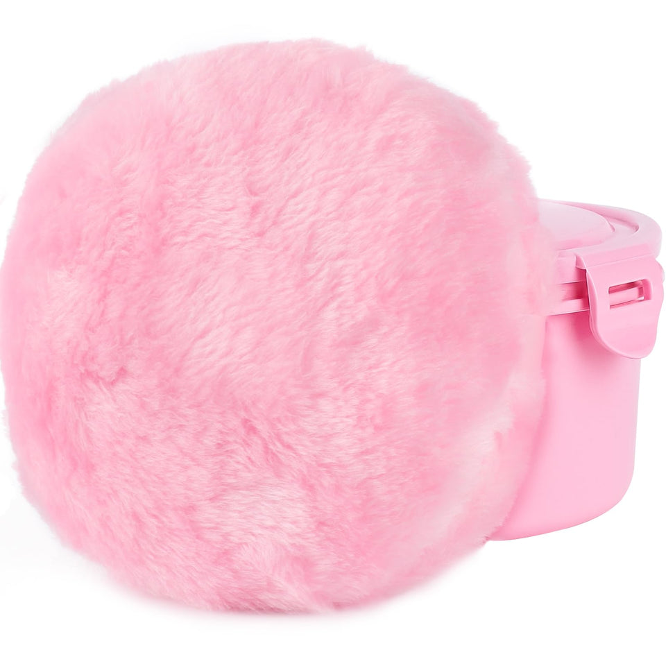 WSYUB front view of pink powder puff showing plush cover and portability benefit