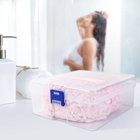 WSYUB puff on bathroom vanity, stylish storage for travel readiness