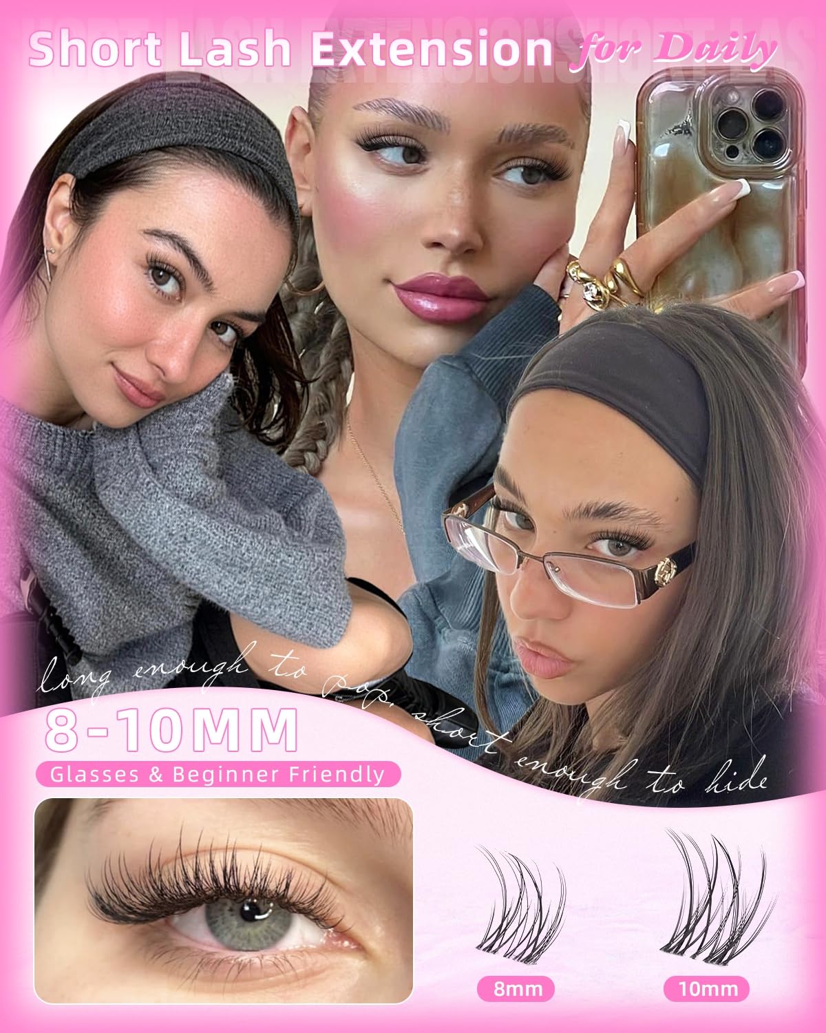 wtvane 8mm and 10mm lashes next to ruler showing accurate sizing benefit