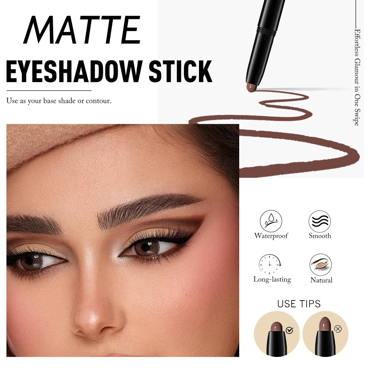 Wugbc stick applied on eyelid demonstrating even, crease-free finish