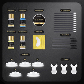WUGOYU perm and fixation lotions displayed to highlight gentle formula benefits