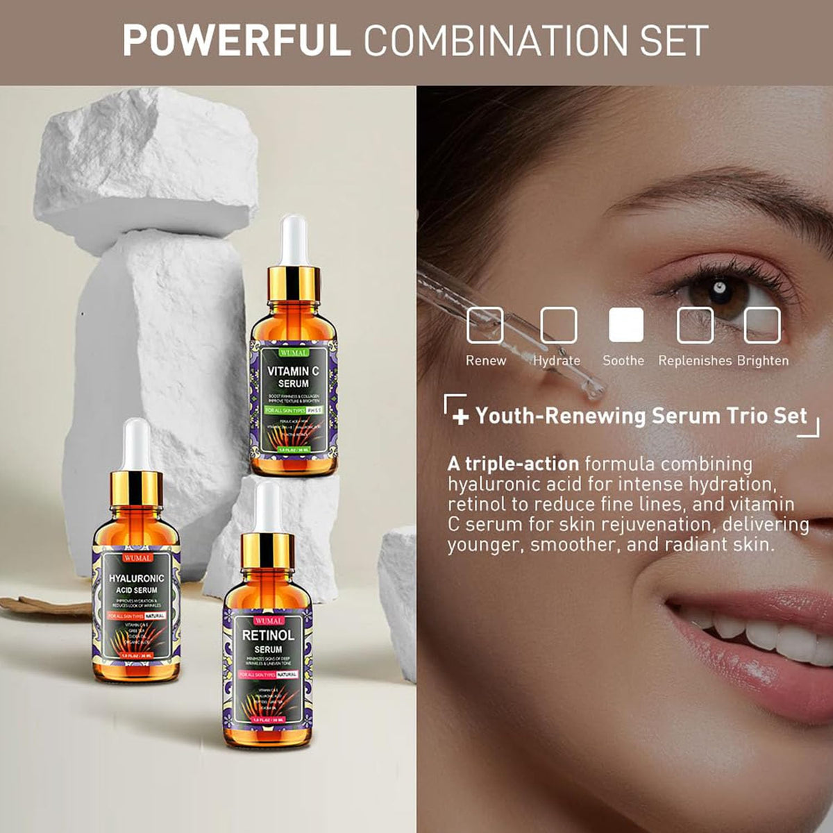 WUMAL vitamin C serum dropper dispensing serum to brighten skin
