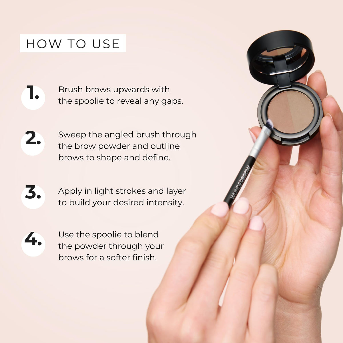 WUNDERBROW powder swatches on skin illustrating buildable natural coverage