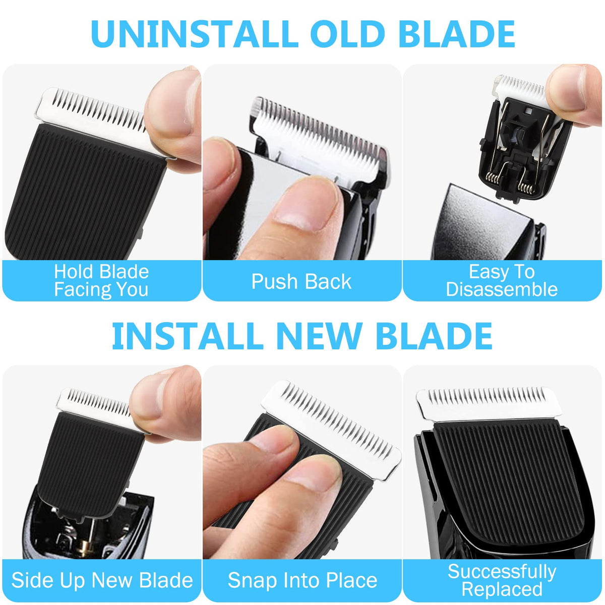 Wusuker blades attached to trimmer cutting hair illustrating restored performance