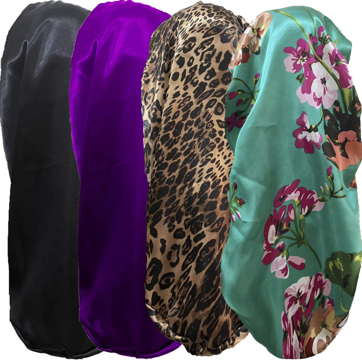Wzl Wlg front view of four-pack satin bonnets, neat storage benefit