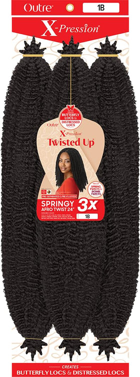 x-pression twist up front packaging showing 24" length and color 1B with easy-install benefits