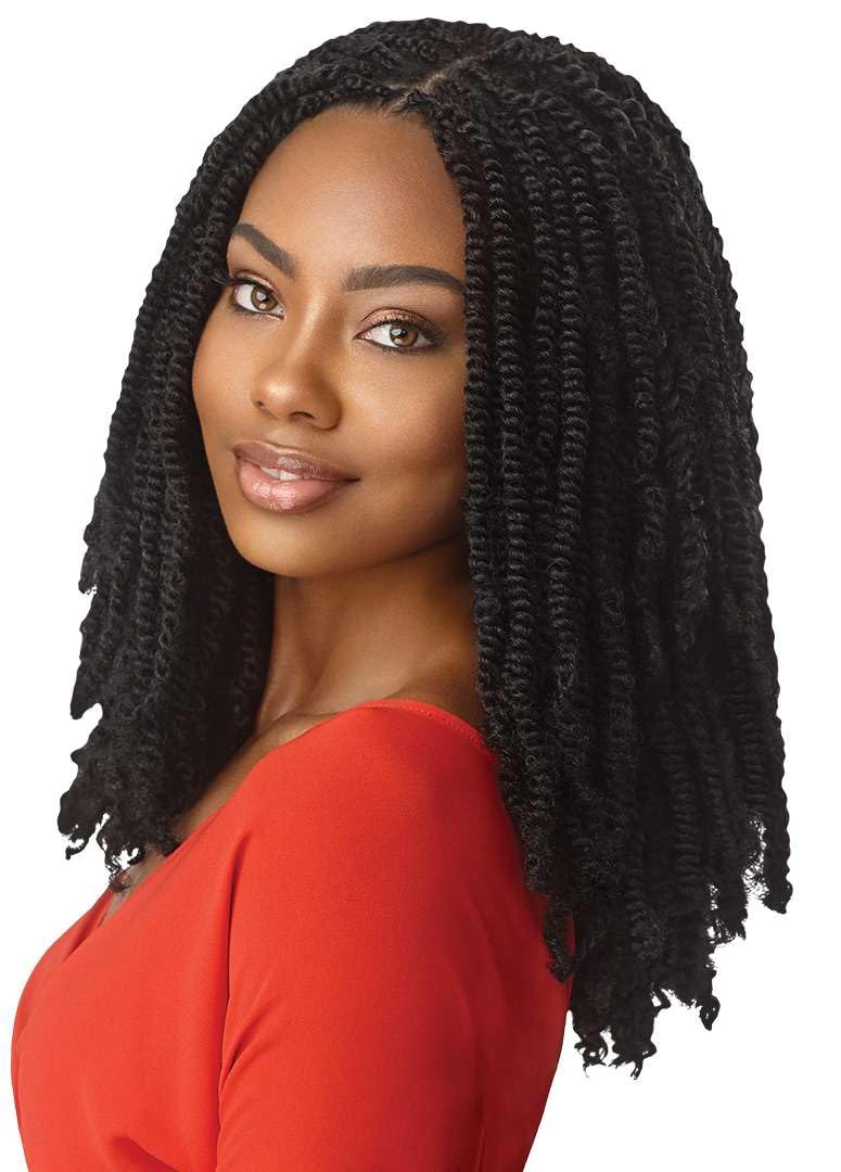 x-pression twisted up installed via crochet on model showcasing quick protective style and volume
