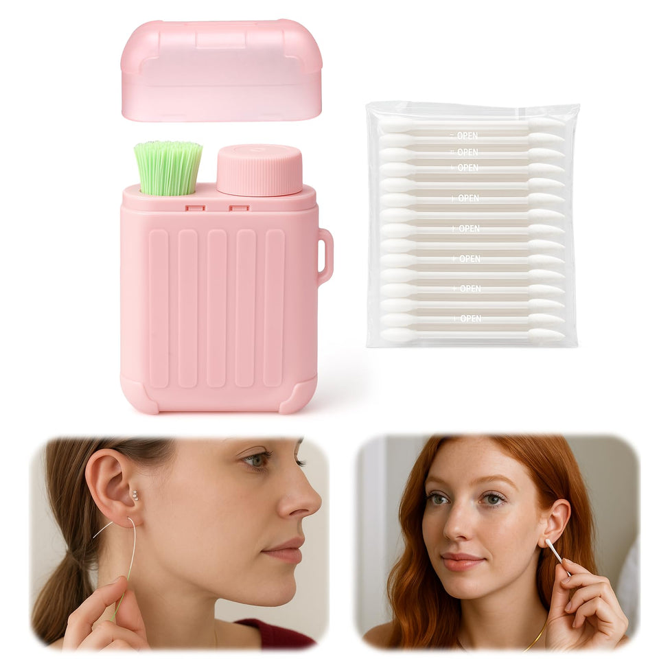 XANGNIER pink case front view showing compact travel-ready ear piercing kit