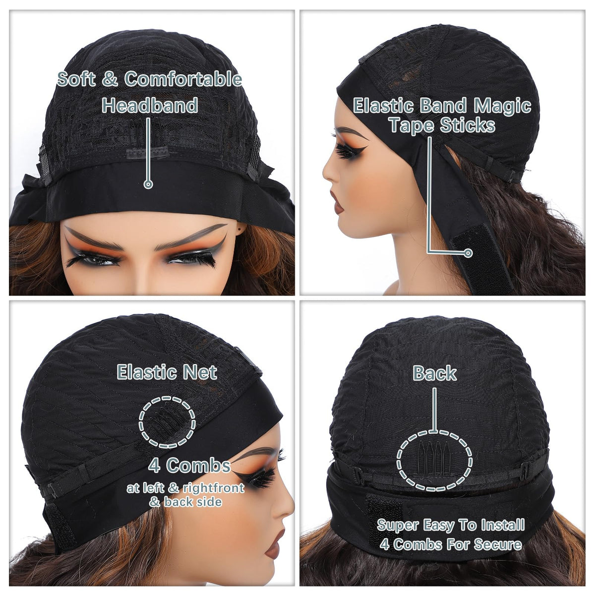 xc coco model putting on wig demonstrating quick put-on-and-go benefit