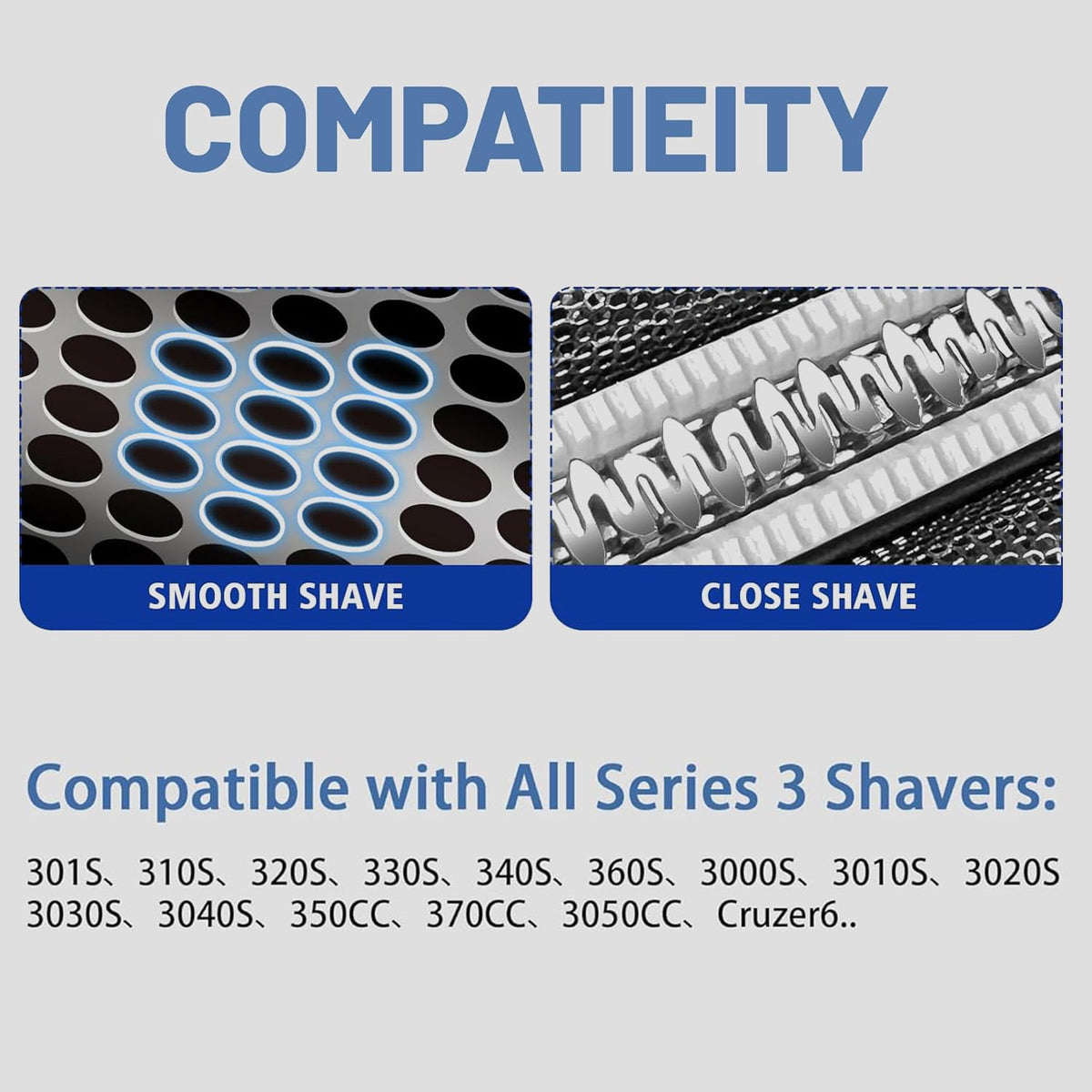 XFP Series 3 32B foil close-up highlighting stainless mesh for gentle skin contact