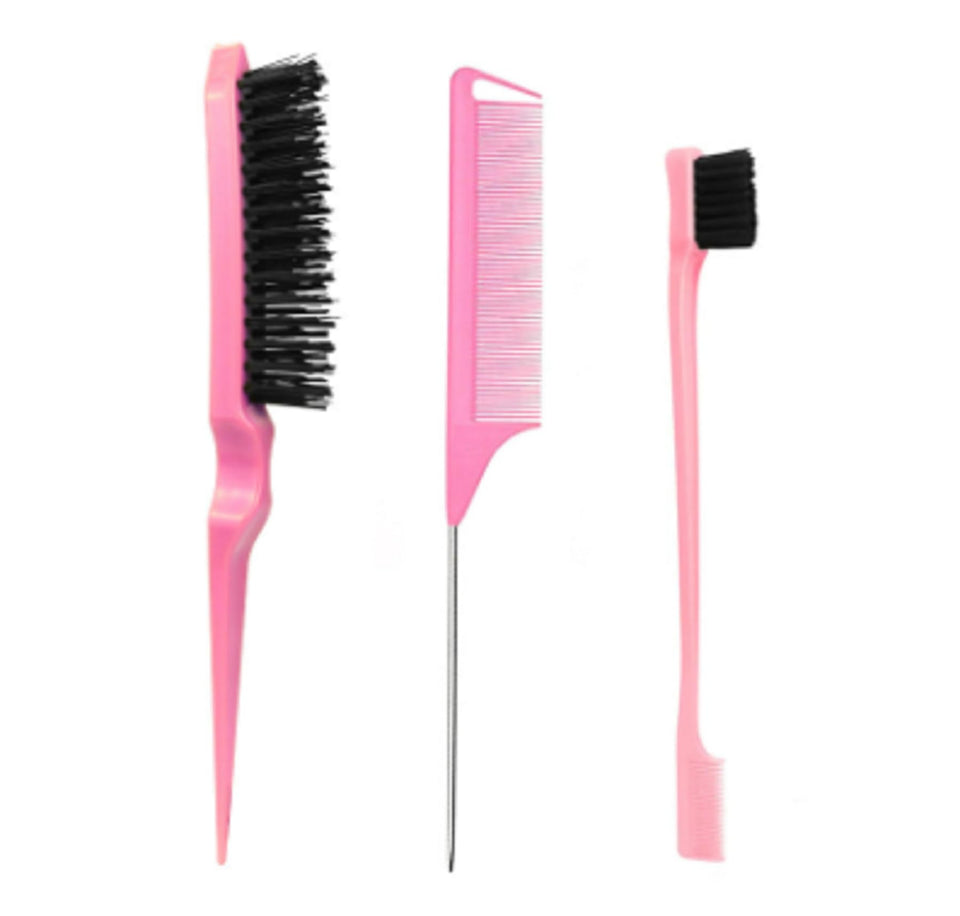 Xiangwenlan front view of pink three-piece brush set, easy travel storage