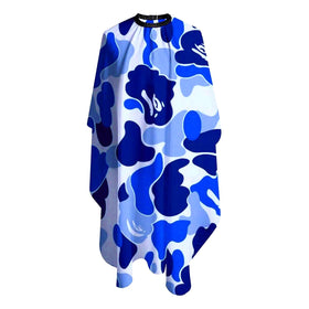 Xianjing camo cape in home salon scene providing convenient DIY haircut protection