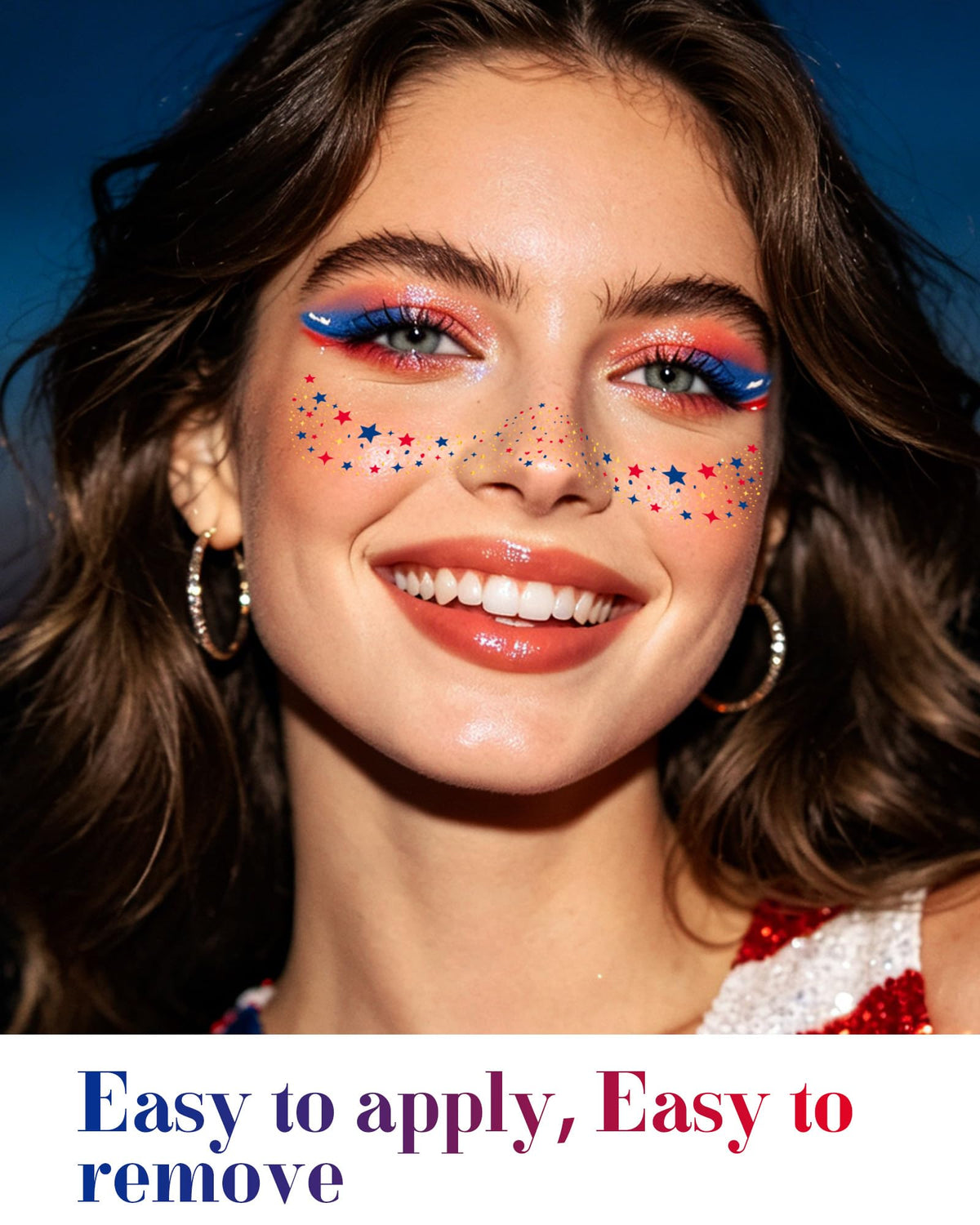 XICZH eye-accent detail showing red-blue sparkle enhancing eye makeup and contrast