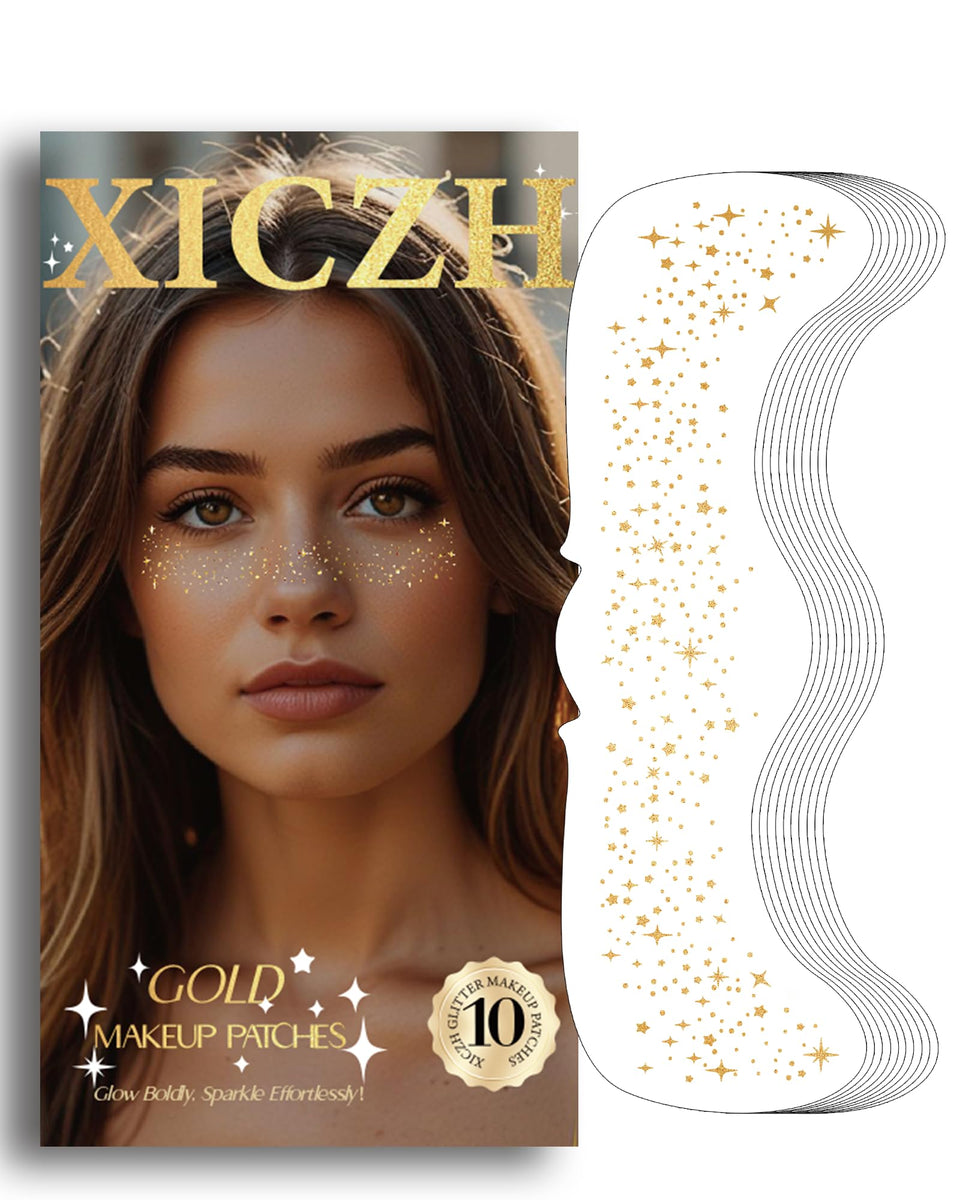 XICZH front packaging showing gold glitter freckles and festival-ready benefits