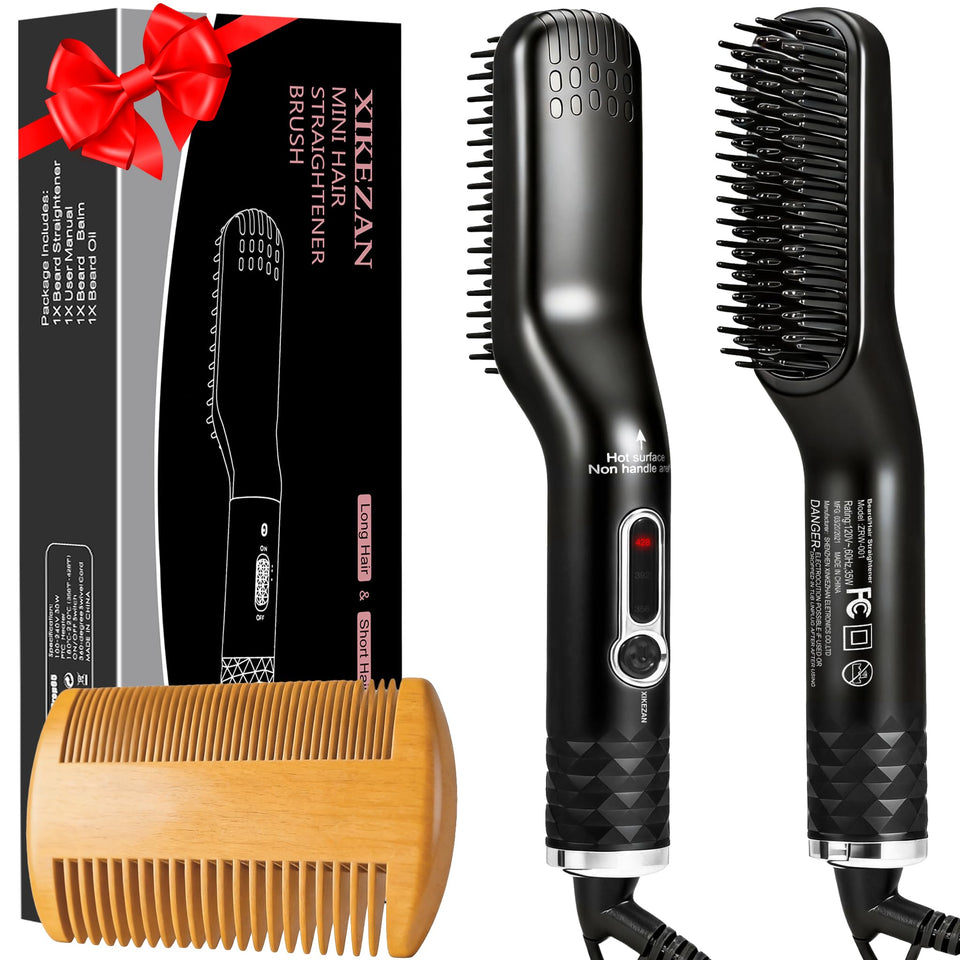 XIKEZAN front packaging showing complete beard straightener kit benefit travel-ready