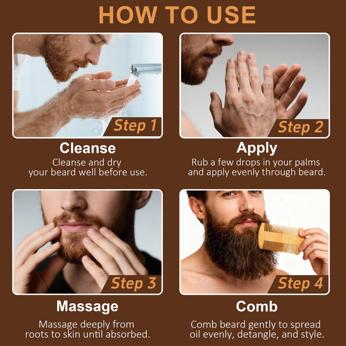 XIKEZAN beard oil being massaged into beard for softer, manageable facial hair