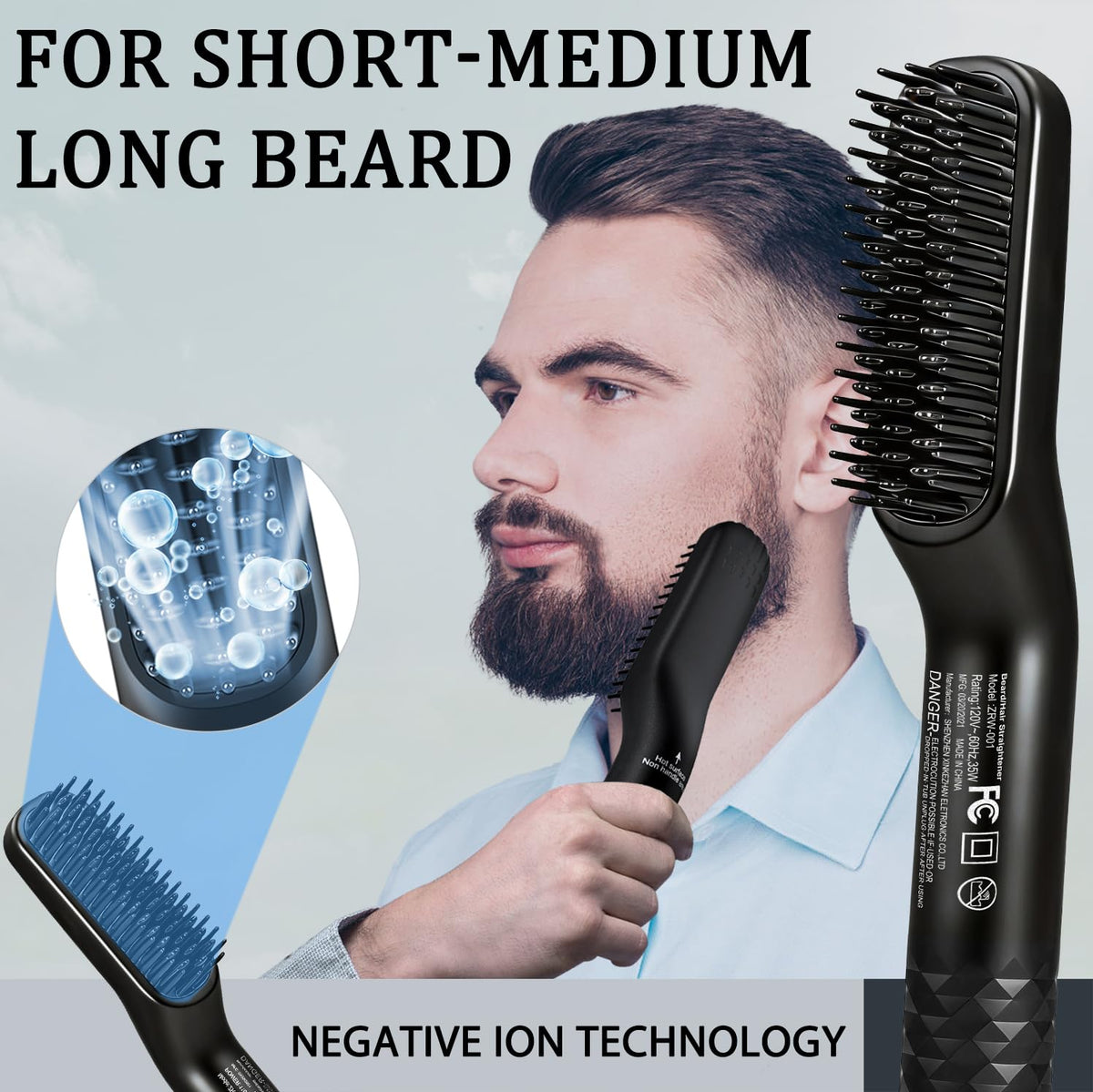 XIKEZAN brush in use smoothing beard to reduce frizz and speed styling