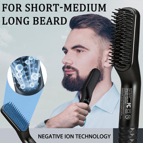 XIKEZAN brush in use smoothing beard to reduce frizz and speed styling