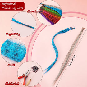 Xinnun spread of 13 colored feather strands illustrating variety and vibrant choices