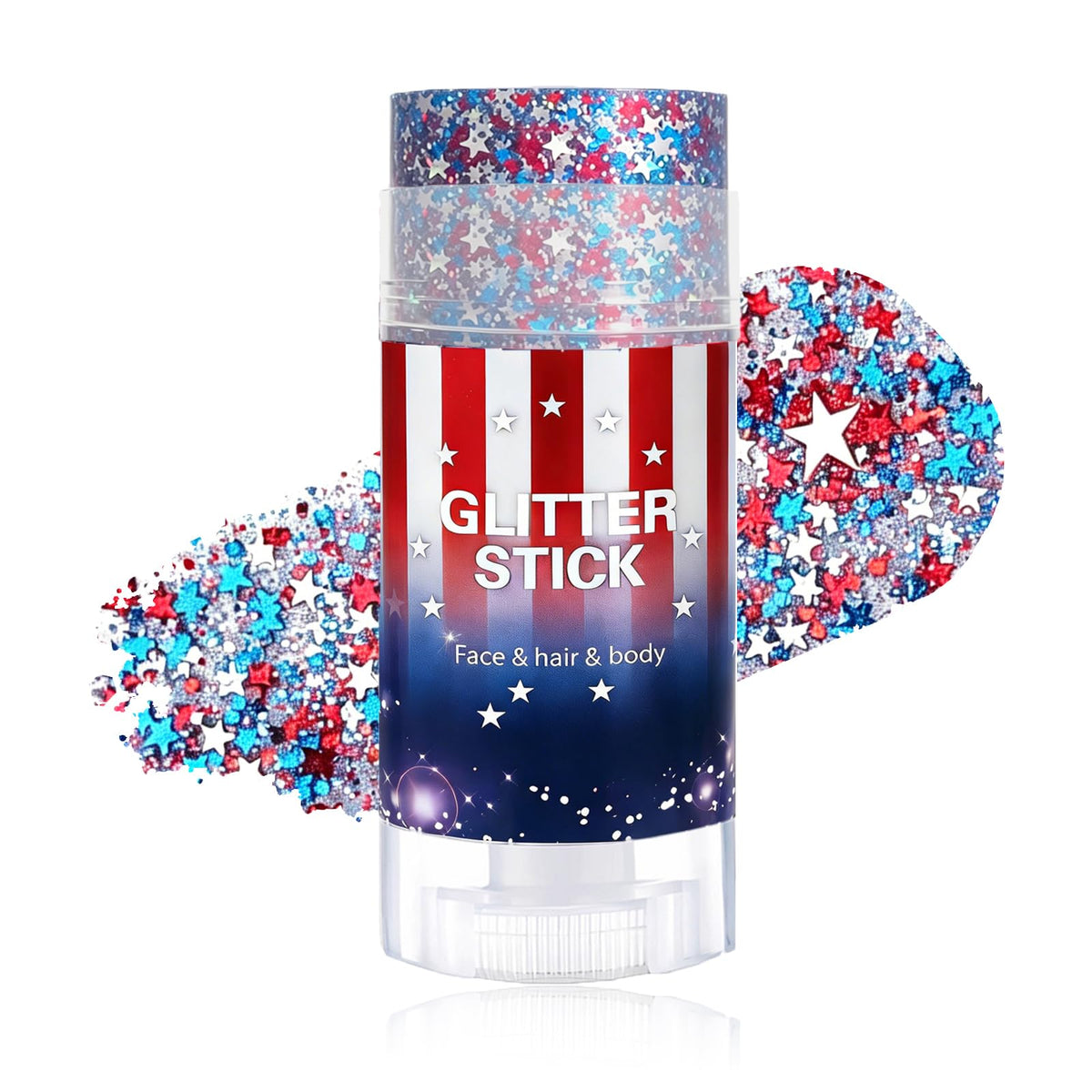 Xiuxixu packaging front view showing patriotic glitter stick and clear labeling for quick selection