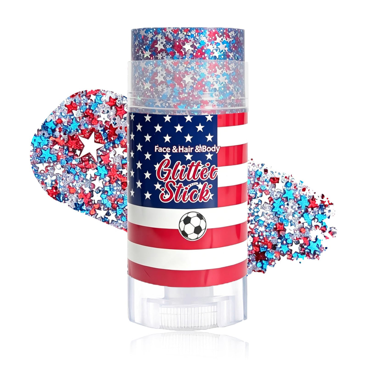 Xiuxixu front packaging showing patriotic glitter stick and benefits