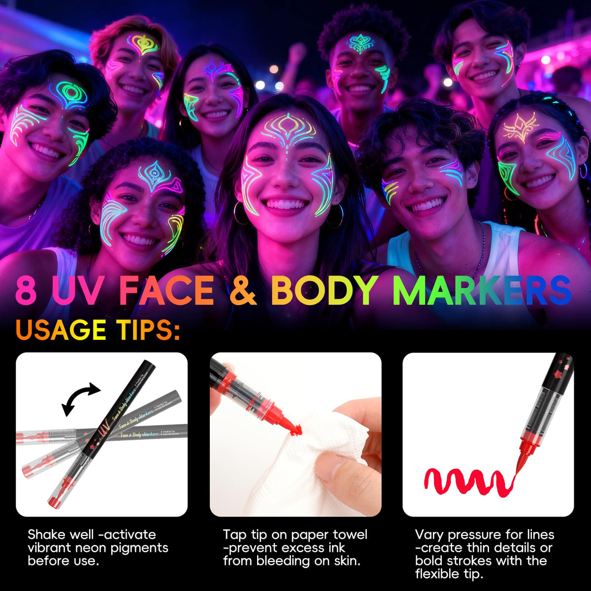 Xkmywhhs artist applying neon face paint showing easy application and detail