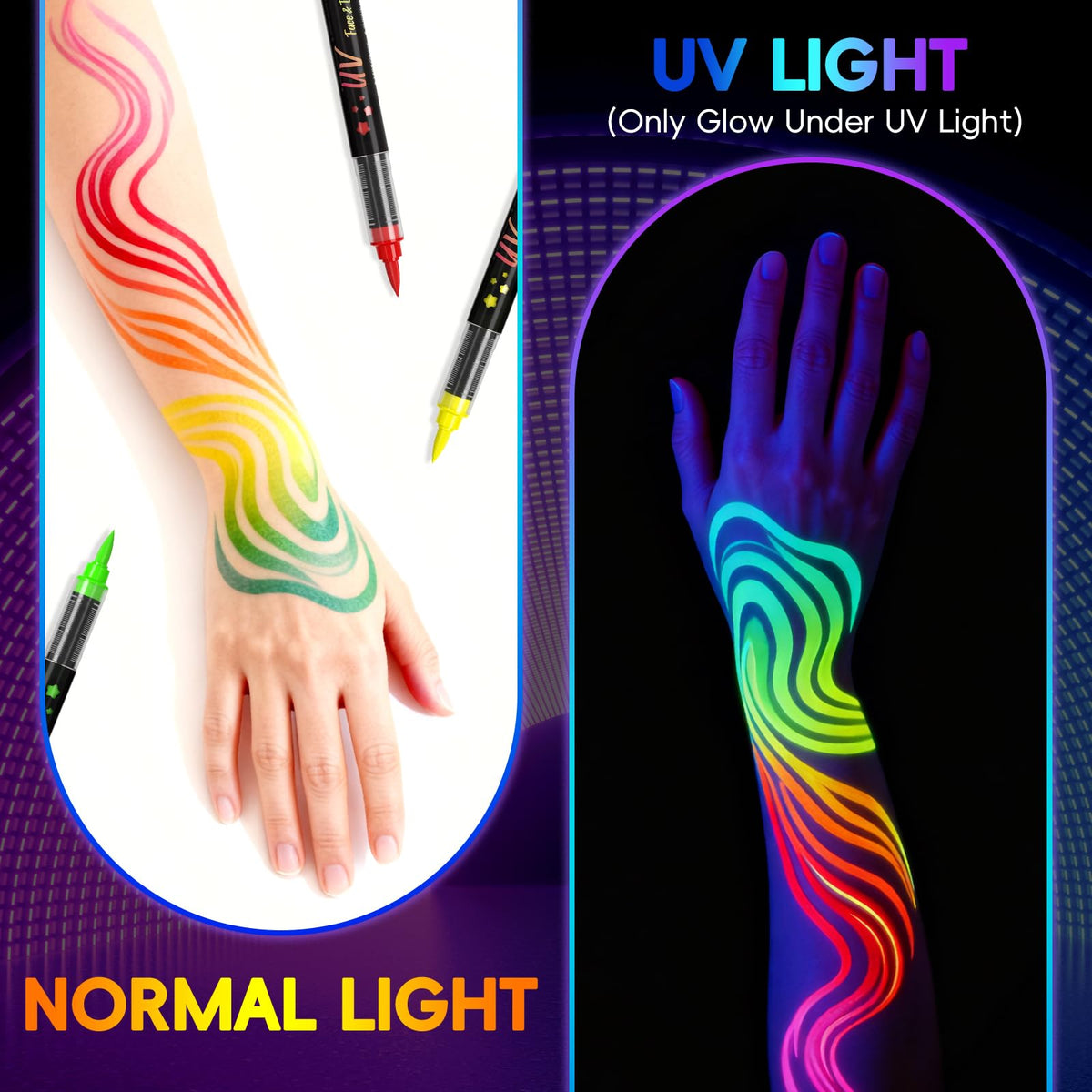 Xkmywhhs glowing under blacklight demonstrating dramatic UV party effect
