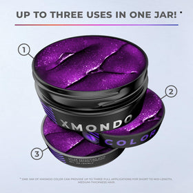 XMONDO lifestyle studio shot of colored hair showcasing salon-quality amethyst color benefit