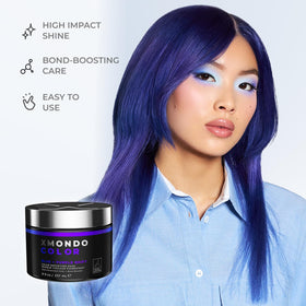 XMONDO before and after on blonde hair showing brighter hue and revitalized shine