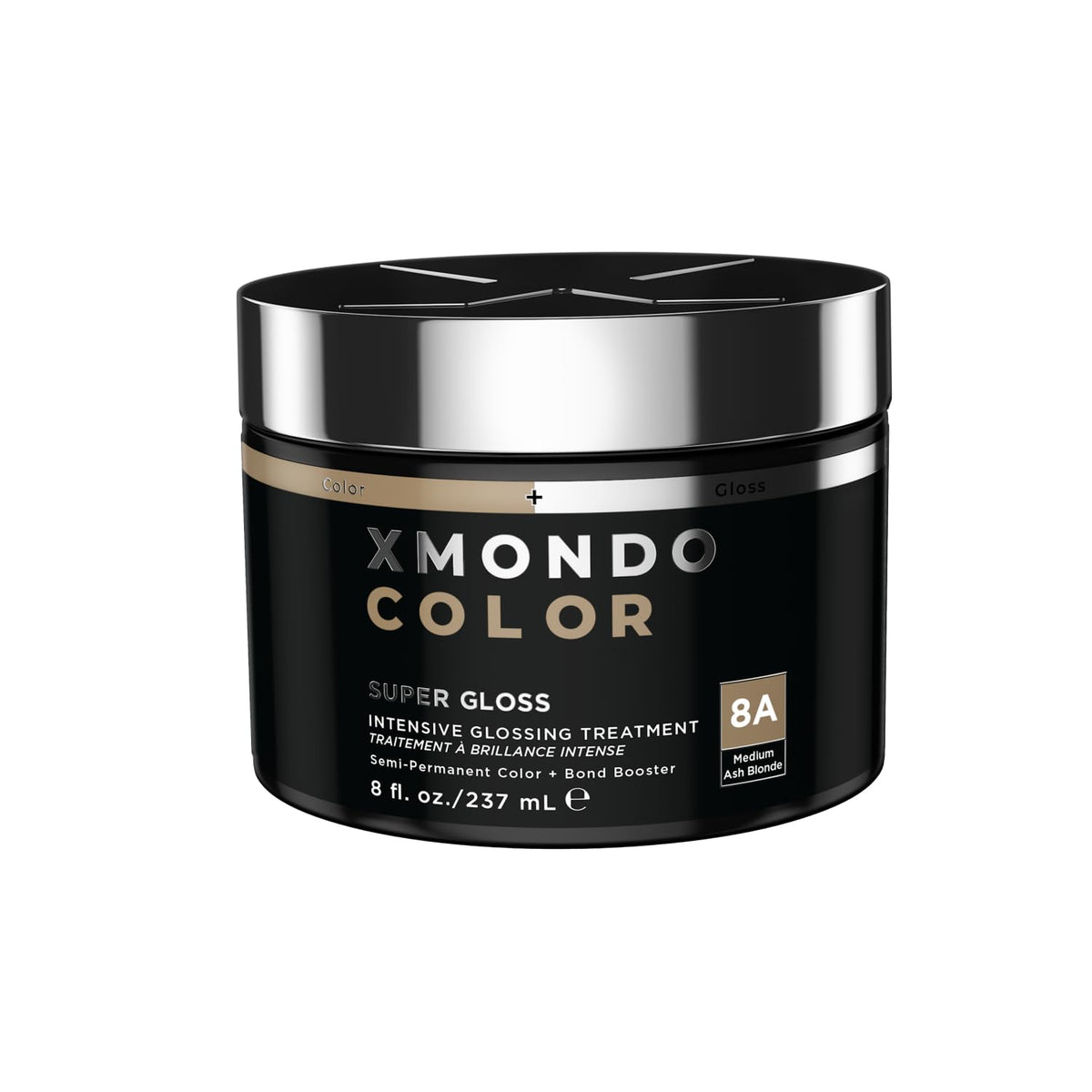 XMONDO front packaging showing ash blonde mask and glossy finish benefits