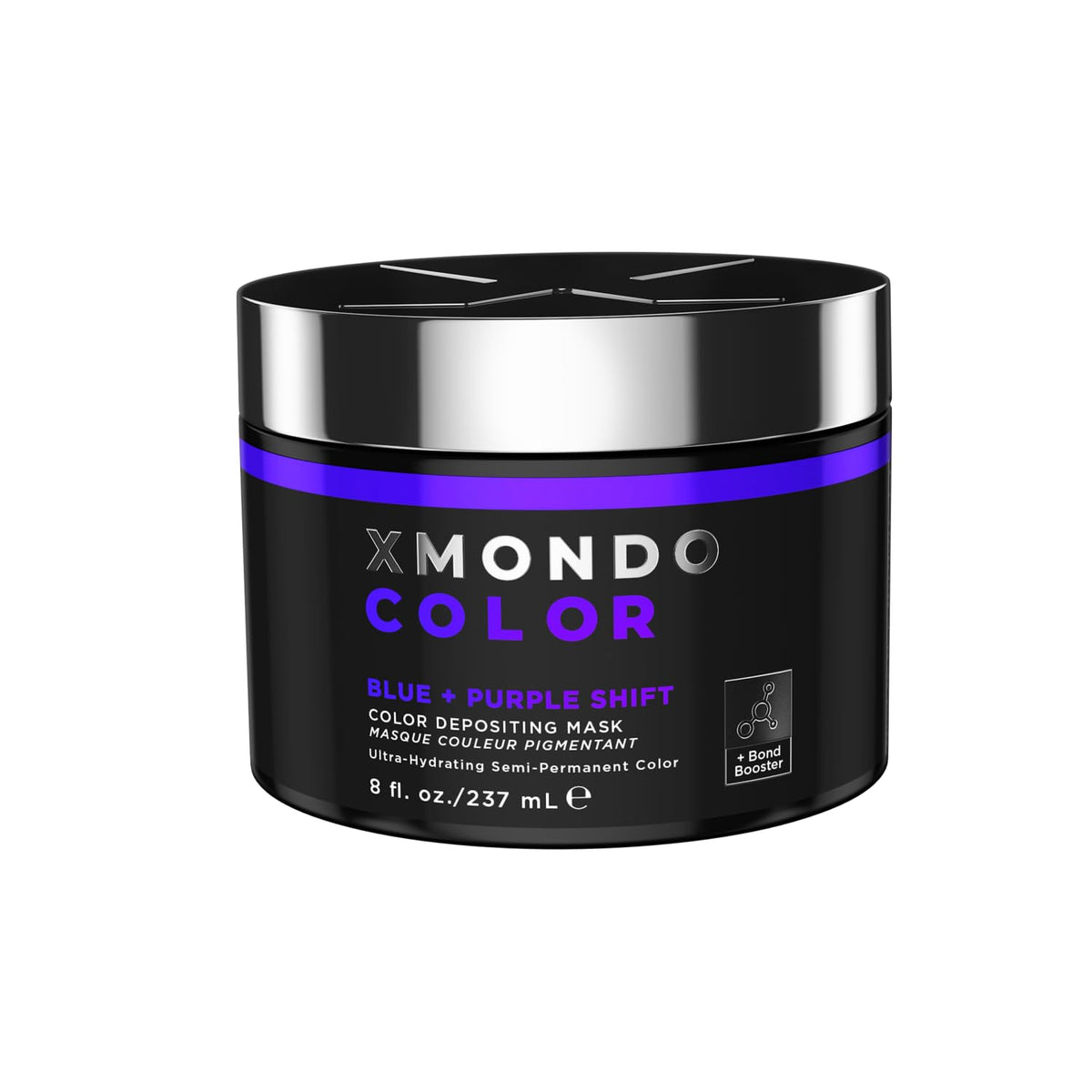 XMONDO front packaging showing blue-purple mask and clear benefit of vivid color