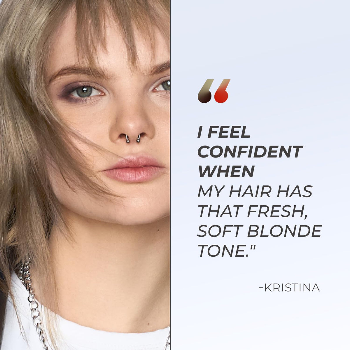 XMONDO lifestyle photo of woman with luminous ash blonde hair and shine