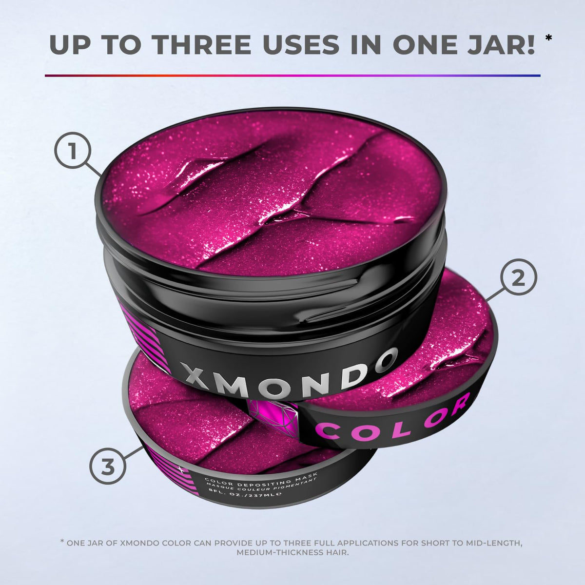 XMONDO styled hair lifestyle shot showing glossy rosy purple color and shine
